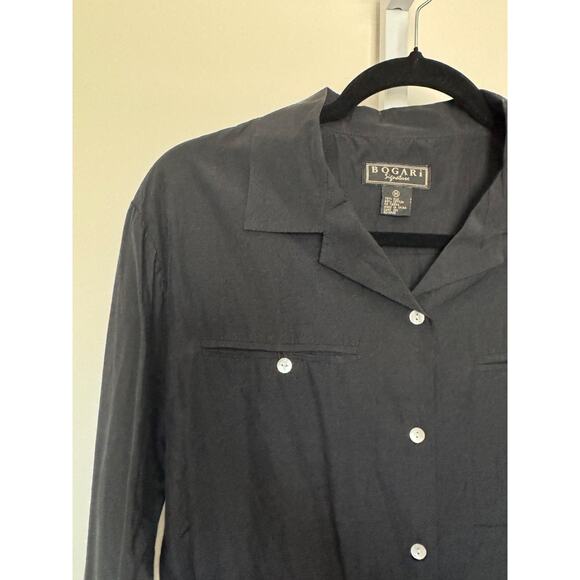 VTG Bogari Silk Blend Button Down Shirt Womens M Black Tailored Classic - Picture 3 of 5